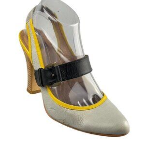 Solea Shoes Leather Stacked Heel Color-block Slingback Pumps Women's Eu 38 US 7